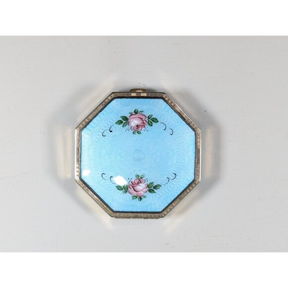 1920s Baby Blue Guilloche Enamel Compact, Fancy powder, rouge & mirror compact, - Picture 16 of 16